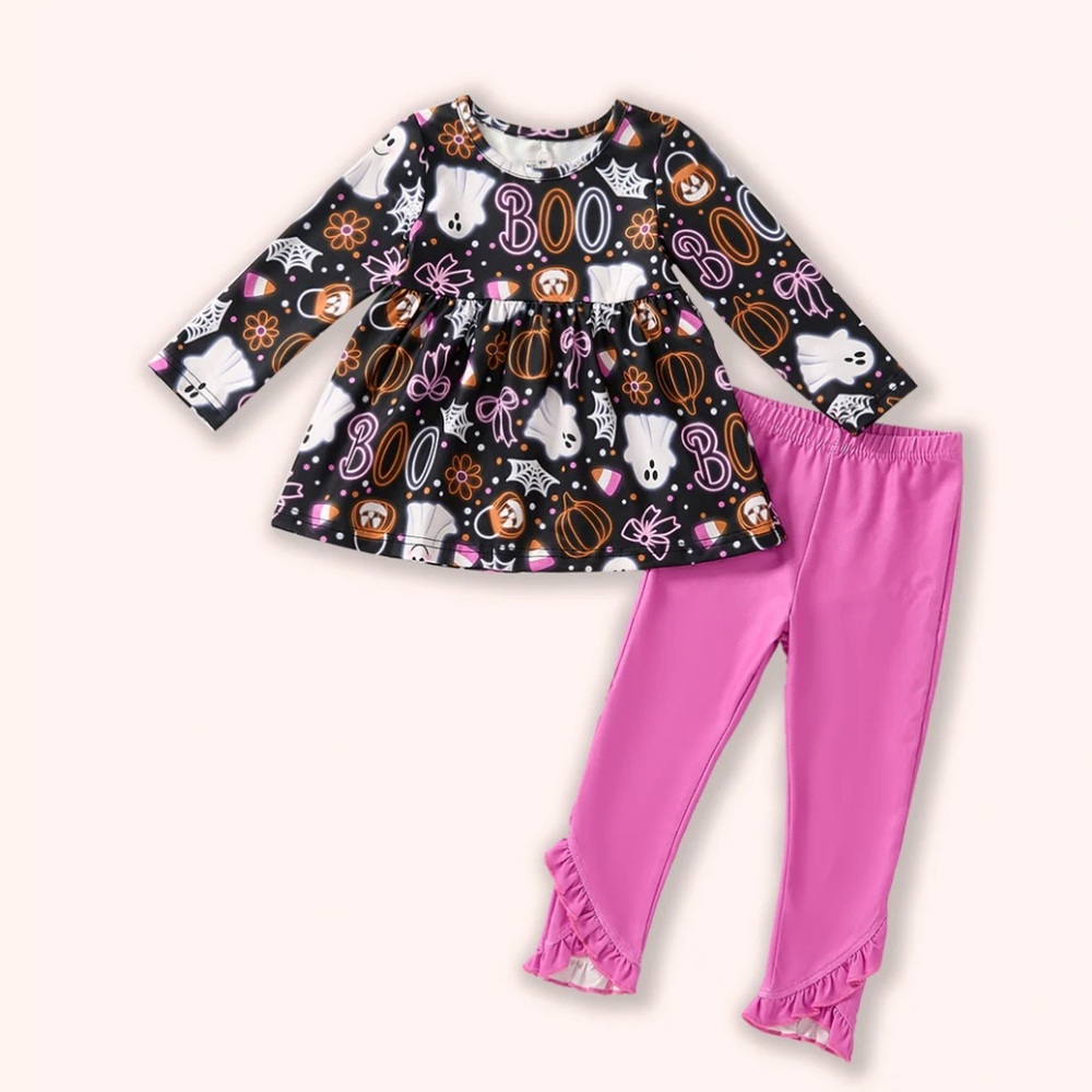Kids Halloween Boo Matching Set - Black and Pink